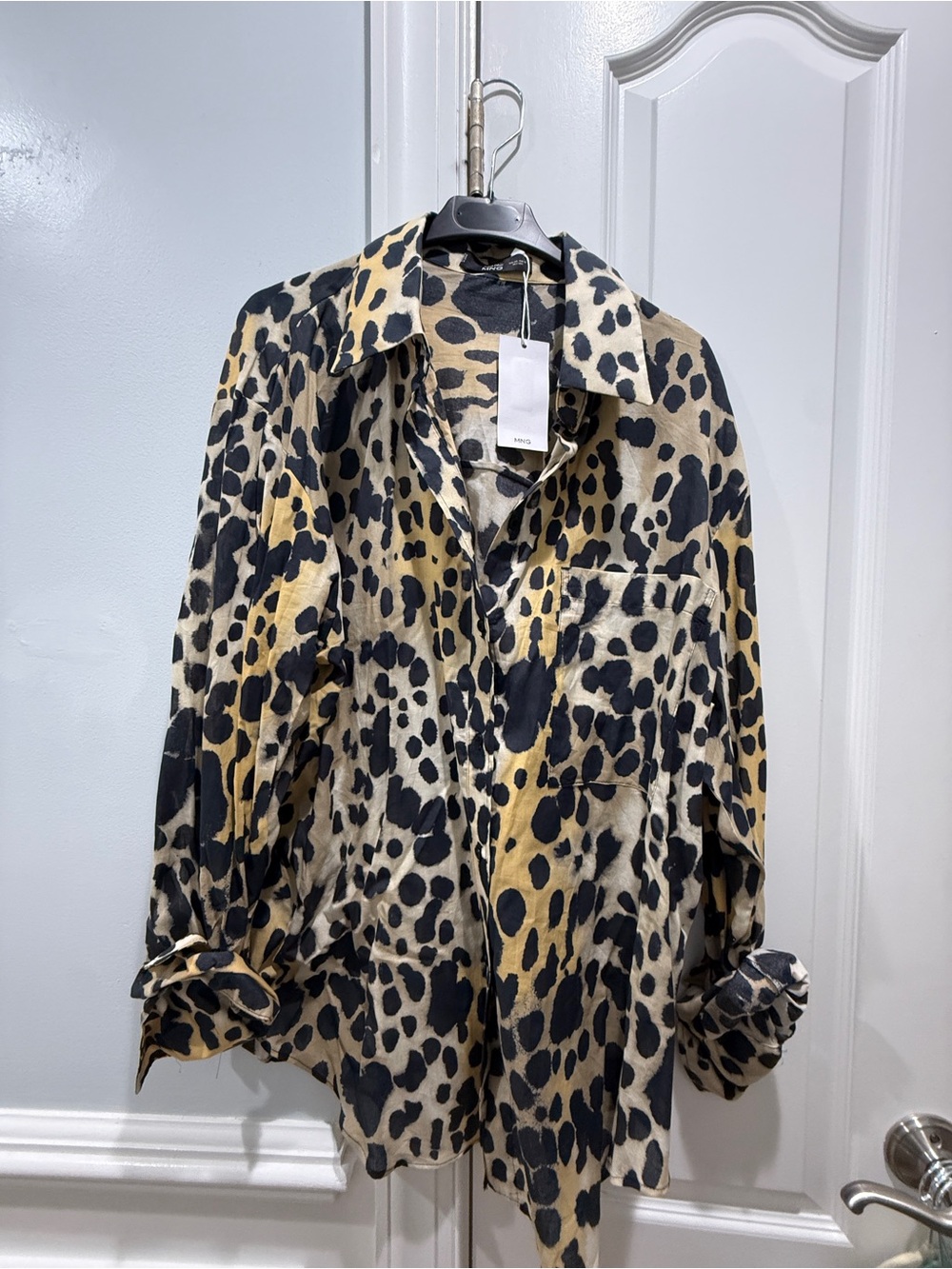 Mango Men's Leopard Print Button-Down Shirt - Black & Tan